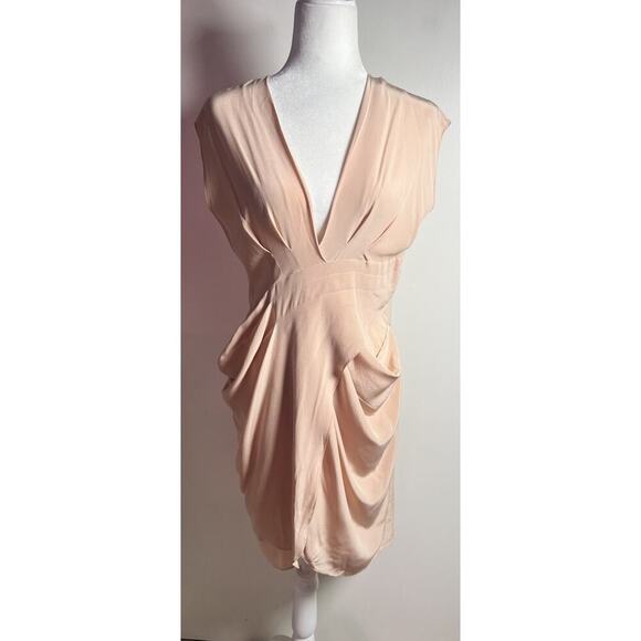 Miguelina Womens Peach Silk Crepe Kelila Size Large Dress - Picture 1 of 9